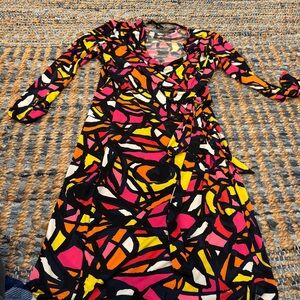 Anne Klein Multicolor Abstract Long Sleeve Dress